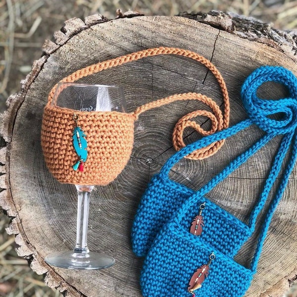 CROCHET PATTERN: Wine Glass Lanyard | Crochet Wine Tote | Wine Glass Holder | Crochet Cozy Pattern | Instant Download