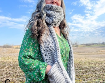 Crochet Pocket Scarf PATTERN: Chunky Boho Shawl (PDF Pattern)