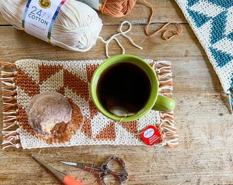 CROCHET COASTER PATTERN | Crochet Placemat Pattern | Crochet Mug Rug Pattern | Geometric Crochet Pattern | Tapestry Crochet