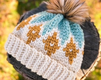 Padrão de chapéu de crochê / Padrão de gorro de crochê / Chapéu de crochê pdf / Chapéu de crochê / Gorro volumoso pdf / Padrão de chapéu Fair isle / Fair isle pdf