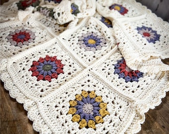 Crochet Granny Square Blanket Pattern | Woodland Bloom Throw Pattern PDF Download