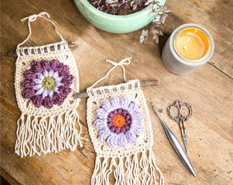 Crochet Granny Square Wall Hanging PATTERN: Cottage Blossom (PDF Download)