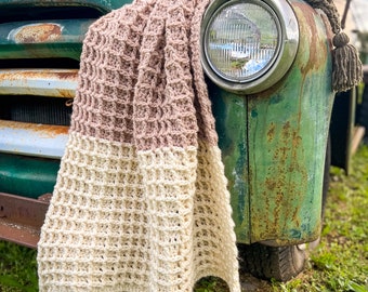 Crochet Waffle Blanket PATTERN | Crochet Throw Blanket | Easy Crochet Blanket | Easy Blanket Crochet Pattern | Textured Crochet Blanket
