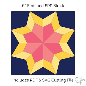 6&quot; Double Star Printable Block Pieces for English Paper Piecing (EPP) with cut files | pdf | svg | dxf