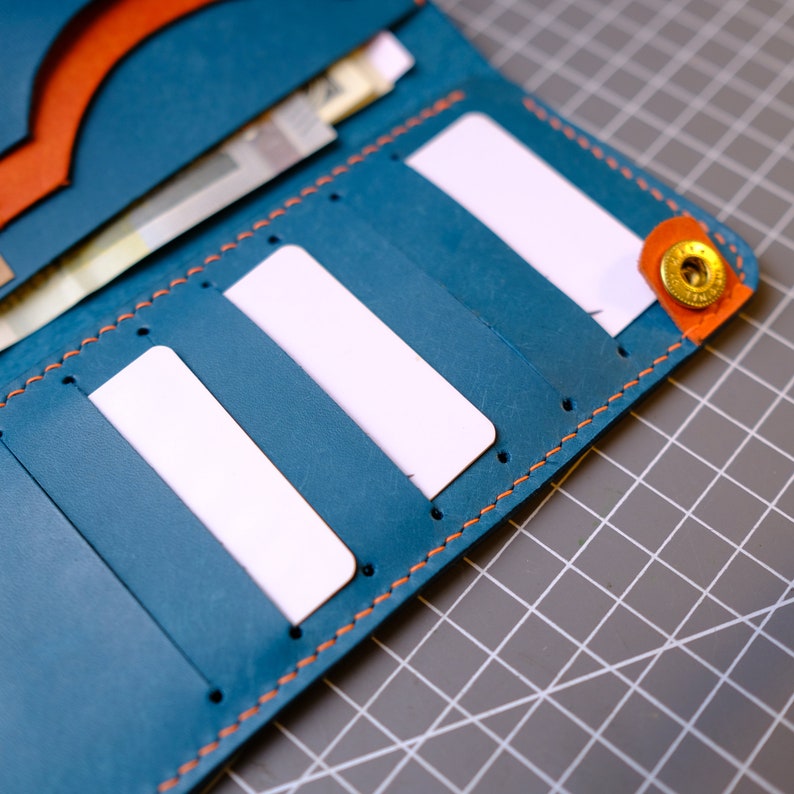 Handmade Leather Long Wallet Gift For Mother , Colourful Card Holder, Energizing Gift, Clutch long wallet, Turquoise color gift, Wallet image 2