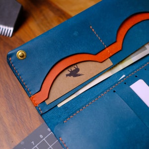 Cartera larga de cuero hecha a mano regalo para madre, tarjetero colorido, regalo energizante, cartera larga de embrague, regalo de color turquesa, cartera imagen 4