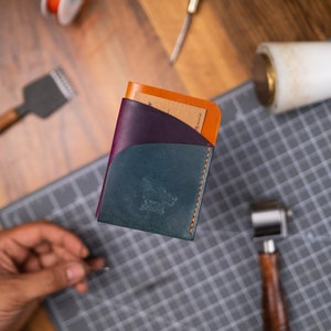 Porta-cartões de couro minimalista colorido, capa porta-cartões personalizada, carteira roxa/laranja, presente para ele, carteira energizante