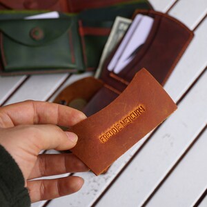 Cartera de bolsillo trasero con monedero, cartera para hombre, cartera de cuero verde, regalo personalizado para él, cartera de cuero plegable con monedero imagen 8