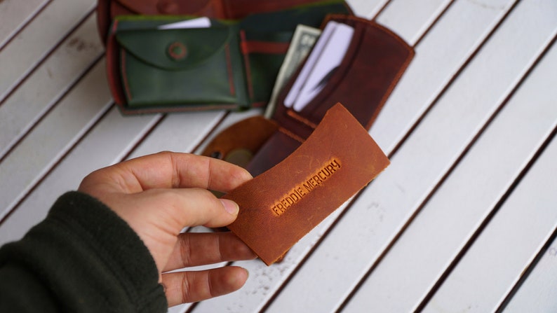 Cartera de bolsillo trasero con monedero, cartera para hombre, cartera de cuero verde, regalo personalizado para él, cartera de cuero plegable con monedero imagen 8