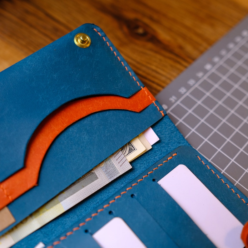 Cartera larga de cuero hecha a mano regalo para madre, tarjetero colorido, regalo energizante, cartera larga de embrague, regalo de color turquesa, cartera imagen 5