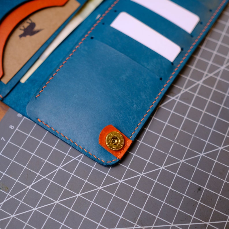 Cartera larga de cuero hecha a mano regalo para madre, tarjetero colorido, regalo energizante, cartera larga de embrague, regalo de color turquesa, cartera imagen 3