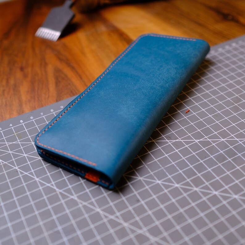 Handmade Leather Long Wallet Gift For Mother , Colourful Card Holder, Energizing Gift, Clutch long wallet, Turquoise color gift, Wallet image 7