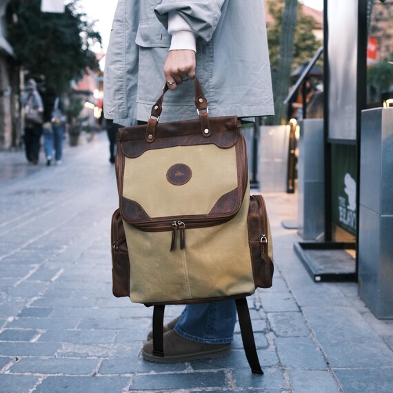 Waxed Canvas Vintage Backpack, Travel Rucksack, Leather Rucksack, Travel, Camping, Hiking, Large Capacity Water Resistant Backpack, Bag