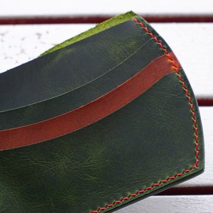 Cartera de bolsillo trasero con monedero, cartera para hombre, cartera de cuero verde, regalo personalizado para él, cartera de cuero plegable con monedero imagen 4