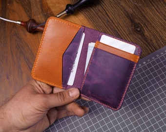 Titular de la tarjeta de cuero púrpura mínimo, regalo de cumpleaños para él, billetera de bolsillo delantero, regalo colorido para el novio, regalo personalizado