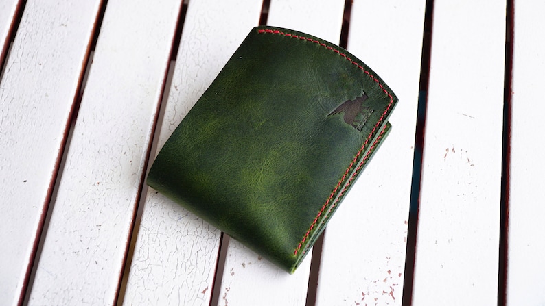 Cartera de bolsillo trasero con monedero, cartera para hombre, cartera de cuero verde, regalo personalizado para él, cartera de cuero plegable con monedero imagen 7