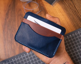 Minimal Colourful  Leather Card Holder For Him, Slim card case , Personalized Gift for Man Birthday, Front Pocket Wallet For Man