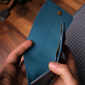 Cartera de bolsillo frontal, regalo para hombres, billetera plegable minimalista, regalo personalizado del día de San Valentín, billetera naranja activa, billetera de cuero hecha a mano imagen 4