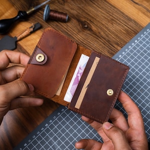 Portafoglio in vera pelle regalo personalizzato, portacarte piccolo, porta biglietti da visita in pelle per uomo, portafoglio in pelle con tasca frontale minima