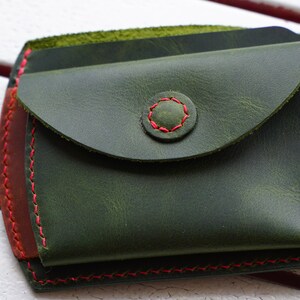 Cartera de bolsillo trasero con monedero, cartera para hombre, cartera de cuero verde, regalo personalizado para él, cartera de cuero plegable con monedero imagen 3