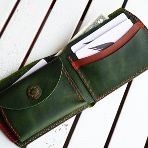 Cartera de bolsillo trasero con monedero, cartera para hombre, cartera de cuero verde, regalo personalizado para él, cartera de cuero plegable con monedero imagen 2