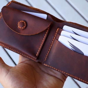 Cartera de cuero marrón plegable para padre, regalo del Día del Padre, cartera con monedero, cartera larga, cartera de bolsillo trasero, regalo especial para él