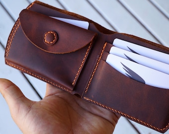 Cartera de cuero marrón plegable para padre, regalo del Día del Padre, cartera con monedero, cartera larga, cartera de bolsillo trasero, regalo especial para él