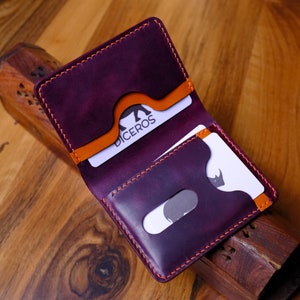 Presente de Dia dos Pais para Ele, Carteira Dobrável Roxa, Carteira de Couro Colorida para Homem, Carteira Minimalista com Bolso Frontal, Porta-Cartões, Cor Energizante