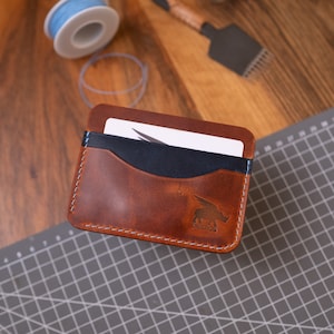 Minimal Colourful Leather Card Holder For Him, Slim card case , Personalized Gift for Man Birthday, Front Pocket Wallet For Man image 2