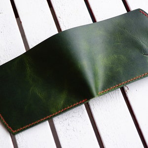 Cartera de bolsillo trasero con monedero, cartera para hombre, cartera de cuero verde, regalo personalizado para él, cartera de cuero plegable con monedero imagen 6