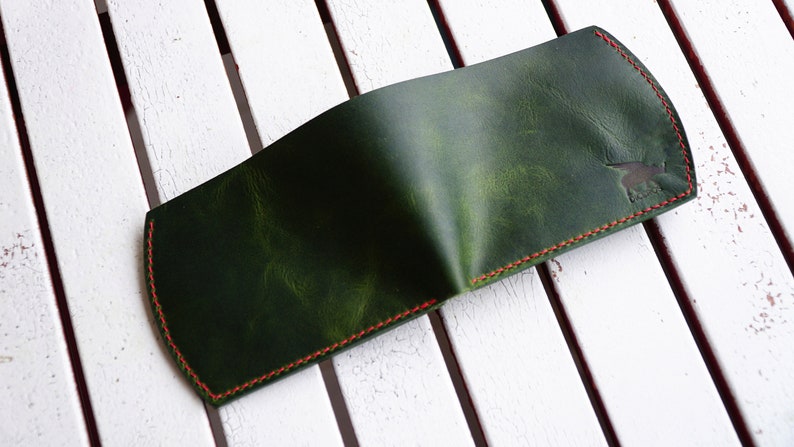 Cartera de bolsillo trasero con monedero, cartera para hombre, cartera de cuero verde, regalo personalizado para él, cartera de cuero plegable con monedero imagen 6