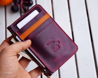 Purple Leather Wallet, Mothers Day Gift Wallet , Gift Zipper Wallet For Girlfriend, Personalized Wallet, Leather Wallet For Women