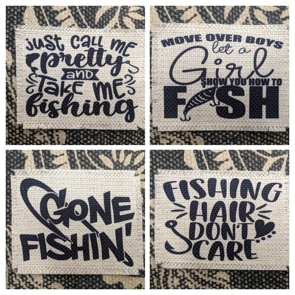 Fishing Hair Don't Care / Gone Fishing / Call Me Pretty ~ Sublimated raggy patch for hats, frayed edges