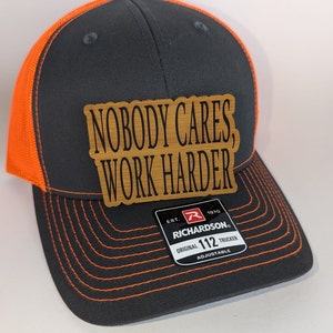 Nobody Cares Work Harder - leatherette faux leather material with heat activated adhesive