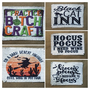 Witchy MaMa/Witchy Woman/Witchy~ Sublimation raggy patches for hats, ink printed, use with adhesive, 100% polyester, burlap,  frayed edges