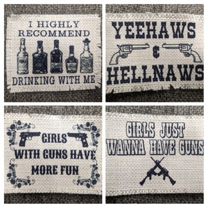 Girls Guns YeeHaw HellNaw~ Sublimated raggy patch for hats, frayed edges