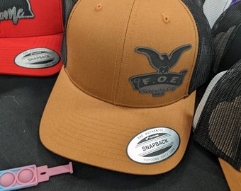 Logo Hat Patches for business, club, team, group, name- leatherette faux leather material with adhesive