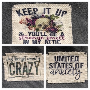 United States of Anxiety/Crazy/Smell in attic~ Sublimation raggy patches, ink printed, use with adhesive, 100% polyester, frayed edges