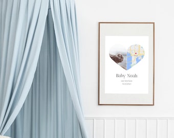 Personalized Location Map Gift, Baby Shower Gift, Newborn Gift, Custom Map Print, Printable Digital File