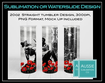 Australian Flag Aussie Poppies Defence Force Soldier War 20oz Tumbler Wrap Sublimation Design Digital Download PNG Instant