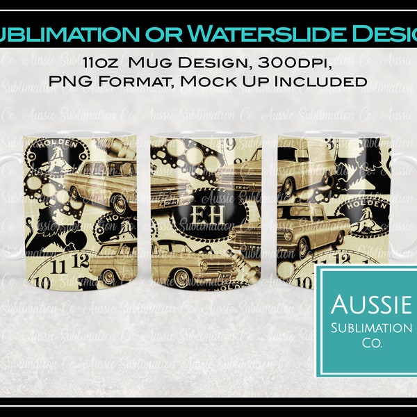 OLD SCHOOL, Classic Australian Car, Auto Automotive, Sepia, Sublimation Design, 11 oz Mug Wrap, Digital Download PNG