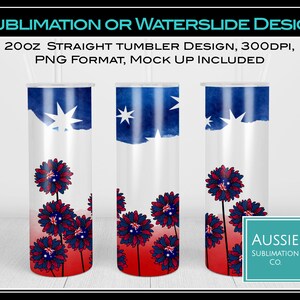 Aussie Sunflowers Floral Australian Flag Australia 20oz Skinny Tumbler Wrap Sublimation Design Digital Download PNG