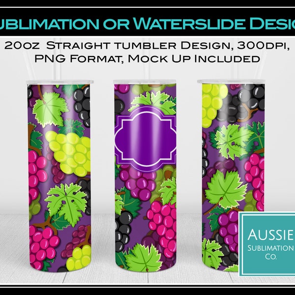 Grapes Purple Green Pink Juice Fruit Drink 20 oz Straight Tumbler Wrap, Sublimation Design, Digital Download PNG, Instant DIGITAL ONLY