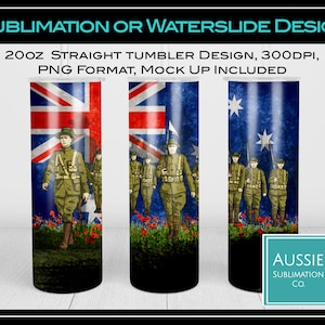 Australian Flag Soldiers Remeberence  Poppies Defence Soldier War Memorial20oz Tumbler Wrap Sublimation Design Digital Download PNG Instant