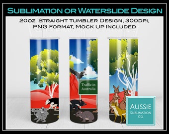 Traffic in Australia Aussie Animals Funny 20oz Skinny Tumbler Wrap Sublimation Design Digital Download PNG DIGITAL Only
