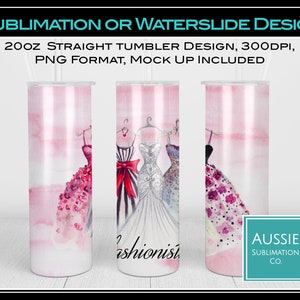 Fashionista Fashion Dresses Designer Clothes Pink 20 oz Tumbler Straight Sublimation Design Digital Download PNG Instant DIGITAL ONLY