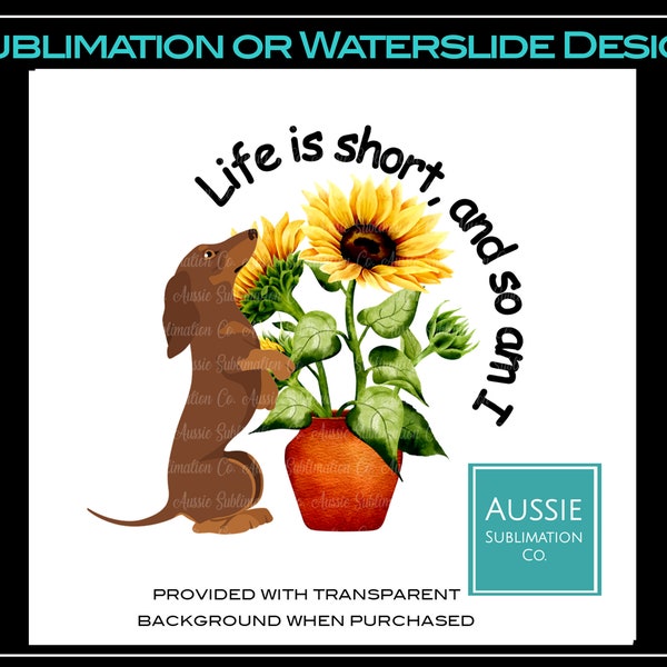 DACHSHUND Life is Short and So Am I Quote TShirt Bag Mug PNG Freeform Image Sublimation Design Digital Download TRANSPARENT Background