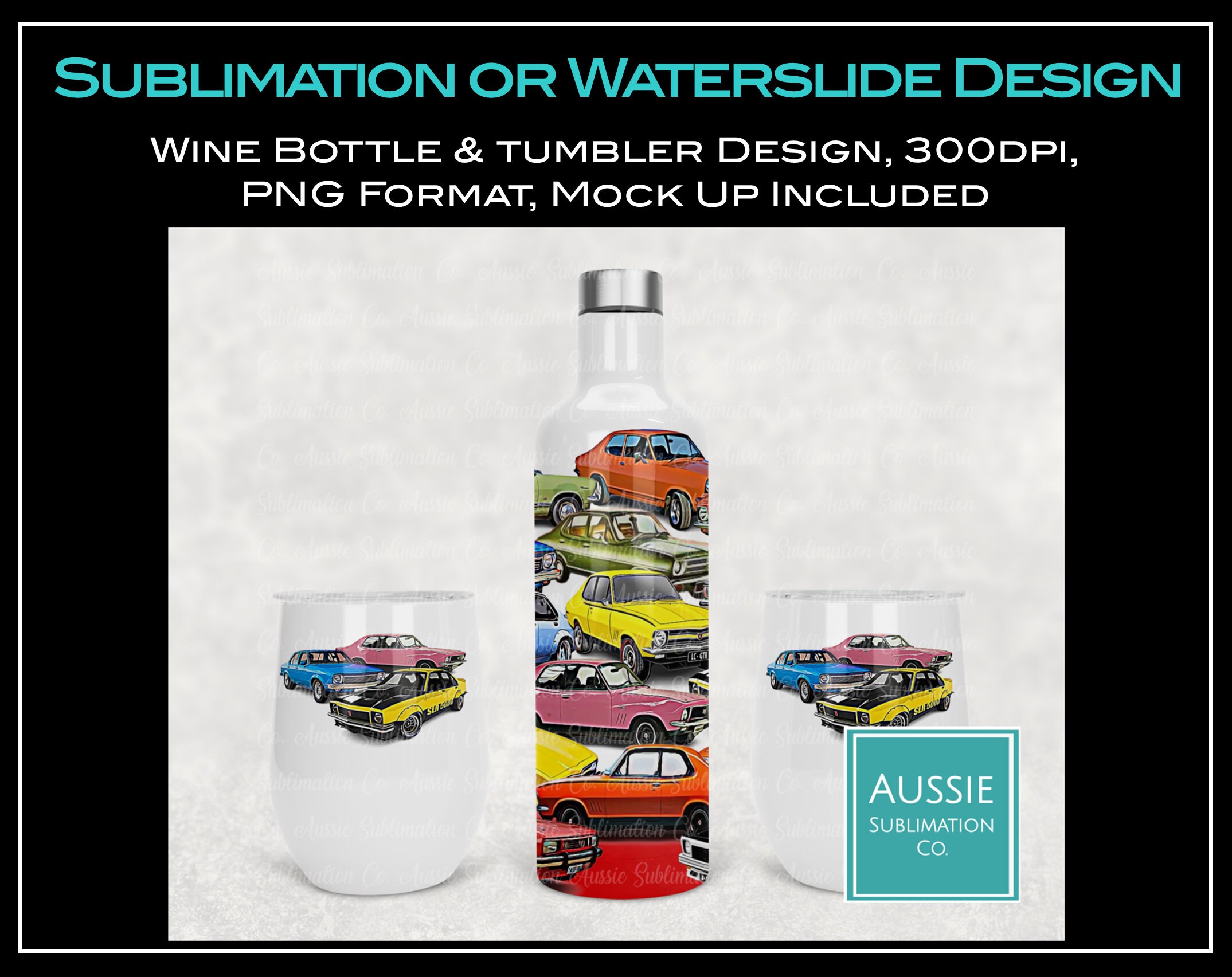 OLD SCHOOL, Vintage Australian Car, Auto Automotive, Sublimation Design Bottle and Cup Wrap, Digital Download PNG