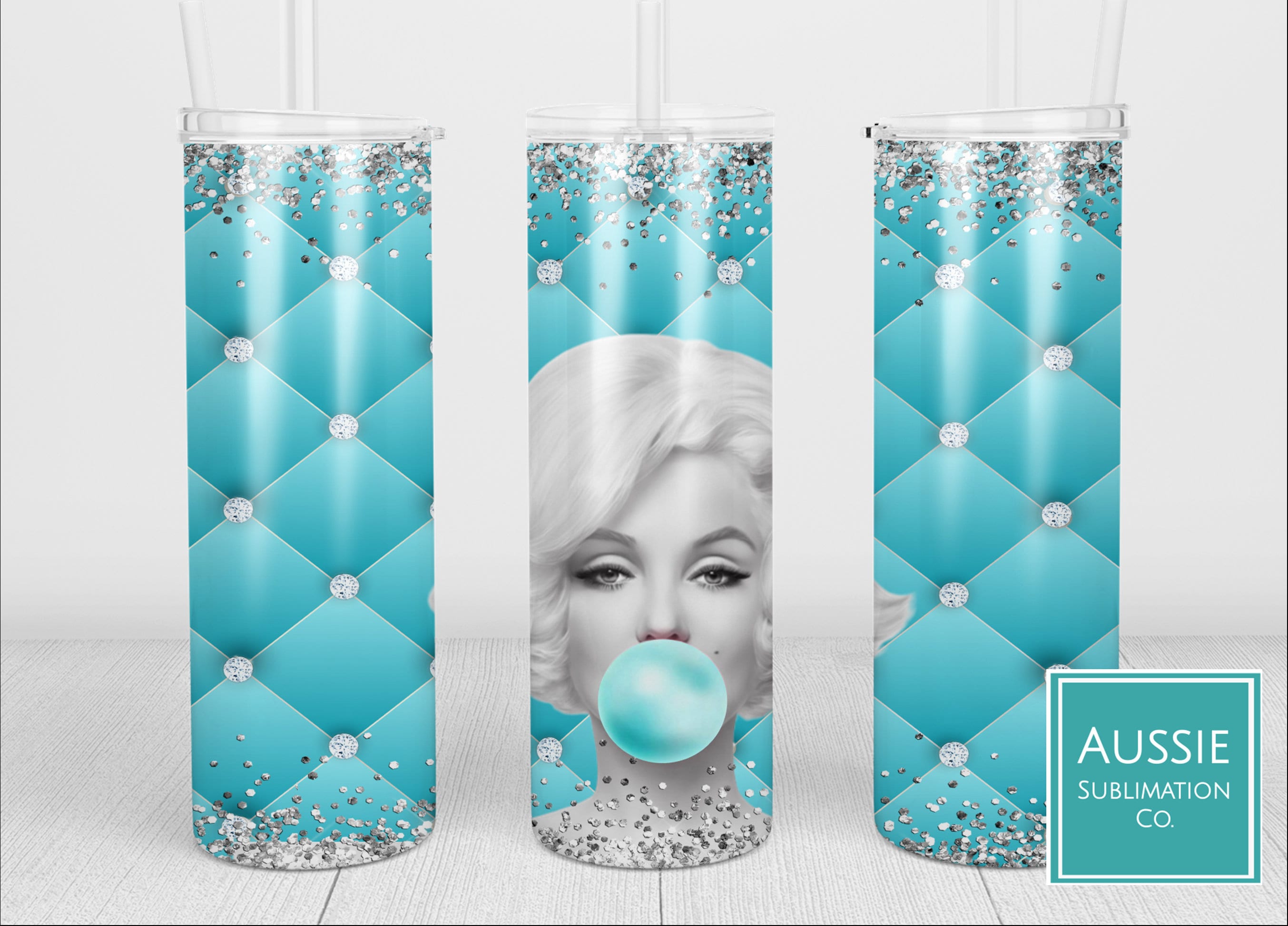 Marilyn Monroe Bubblegam and Pearls, 20oz Skinny Tumbler Sublimation  Designs PNG, Diamonds Tufted Tumbler Wrap, Luxury Design 