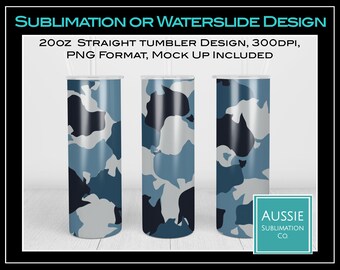 Australian Map CAMOUFLAGE Blue Grey Aussie Australian Camo 20oz Tumbler Wrap SUBLIMATION Design Digital Download PNG